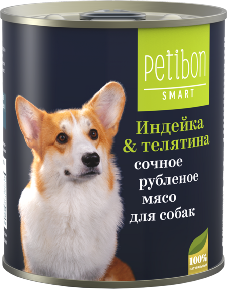 Petibon Smart 410 г консервы для собак рубленое мясо с индейкой и телятиной