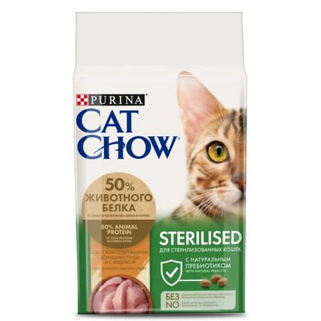 CAT CHOW "Sterilised" сухой для стерилизованных кошек и кастрированных котов Индейка
