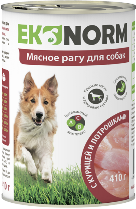 EKONORM 410 г консервы для собак мясное рагу с курицей и потрошками