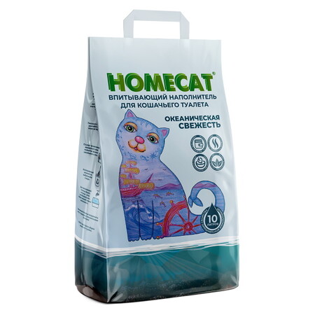 HOMECAT 10 л океаническая свежесть впитывающий наполнитель для кошачьих туалетов 1х3