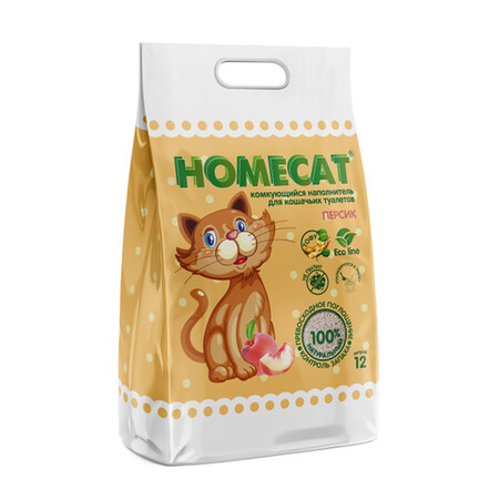 HOMECAT Ecoline Персик 12 л комкующийся наполнитель для кошачьих туалетов с ароматом персика