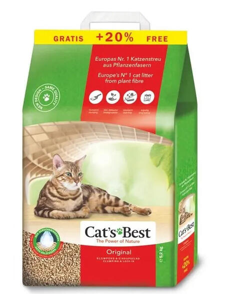 Cat's Best Original 10 л + 2 л/5,2 кг древесный комкующийся наполнитель для кошачьих туалетов