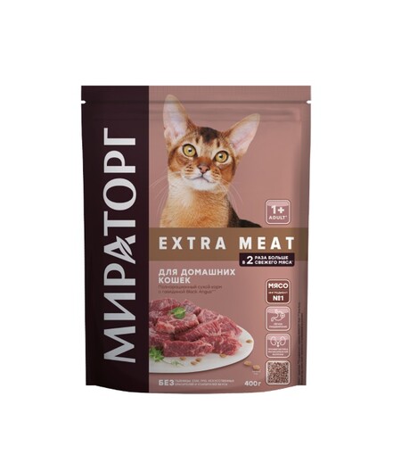 МИРАТОРГ EXTRA MEAT 400 г сухой корм для домашних кошек старше 1 года с говядиной Black Angus