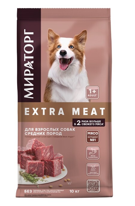 МИРАТОРГ EXTRA MEAT 10 кг сухой корм для взрослых собак средних пород старше 1 года с говядиной Black Angus