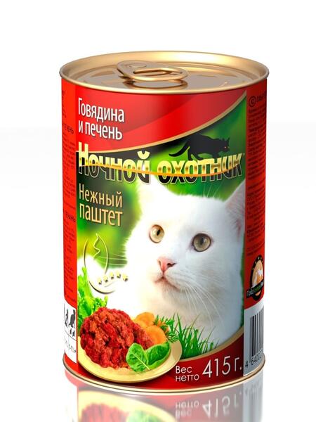 НОЧНОЙ ОХОТНИК 415 г консервы для кошек паштет с говядиной