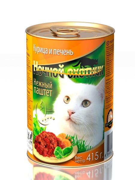 НОЧНОЙ ОХОТНИК 415 г консервы для кошек паштет с курицей и печенью