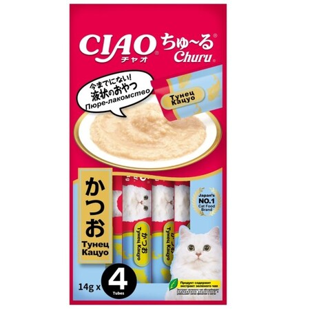 INABA Ciao Churu 4х14 г пюре для кошек тунец кацуо
