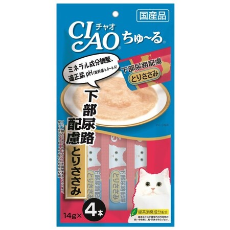 INABA Ciao Churu 4х14 г пюре для кошек для профилактики заболеваний мочевыделительной системы куриное филе