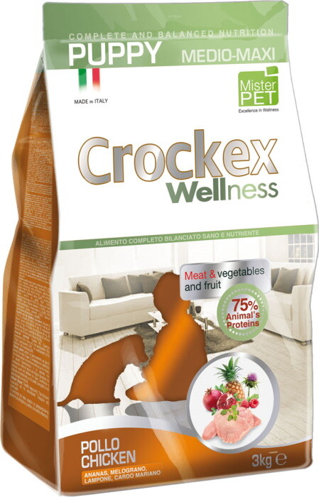 CROCKEX Wellness 3 кг сухой корм для щенков средних и крупных пород курица с рисом