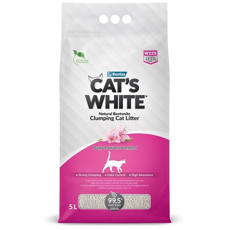 Cat's White Baby Powder scented 5 л комкующийся наполнитель с ароматом детской присыпки для кошачьего туалета