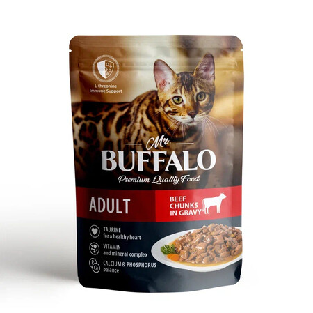 MR.BUFFALO ADULT 85 г пауч влажный корм для кошек говядина в соусе 1х28