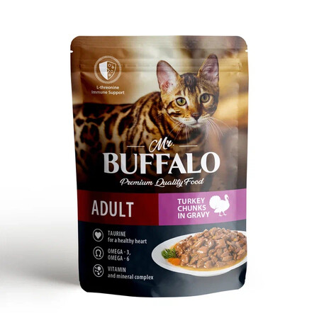 MR.BUFFALO ADULT SENSITIVE 85 г пауч влажный корм для кошек с чувствительным пищеварением индейка в соусе 1х28