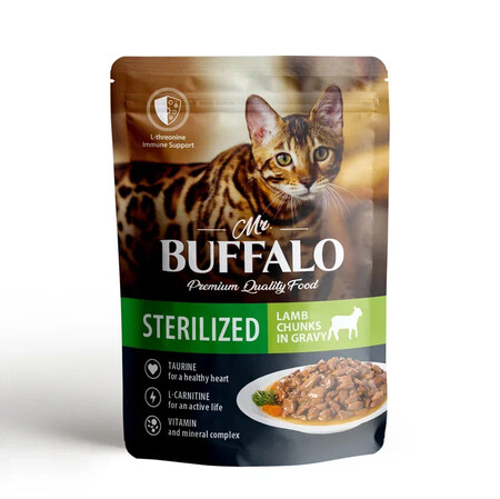 MR.BUFFALO STERILIZED 85 г пауч влажный корм для стерилизованных котов и кошек ягненок в соусе 1х28