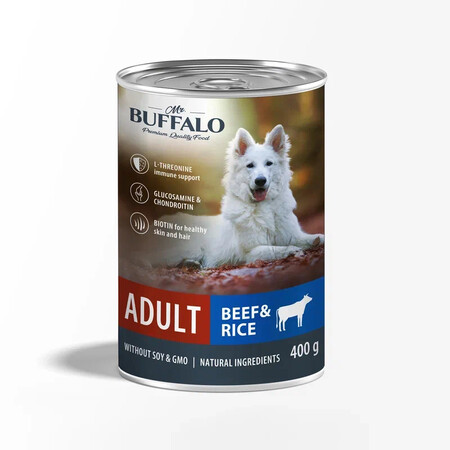 MR.BUFFALO ADULT 400 г консервы полноценный влажный корм для собак говядина с рисом