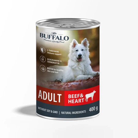 MR.BUFFALO ADULT 400 г консервы полноценный влажный корм для собак говядина и сердце