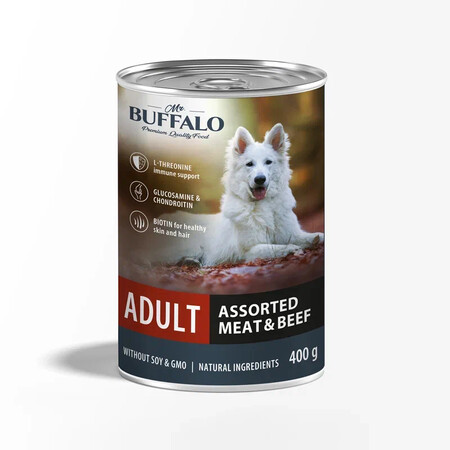MR.BUFFALO ADULT 400 г консервы полноценный влажный корм для собак мясное ассорти с говядиной