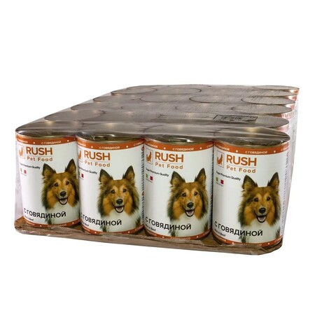 RUSH PET FOOD 400 г консервы для собак с говядиной 1х24