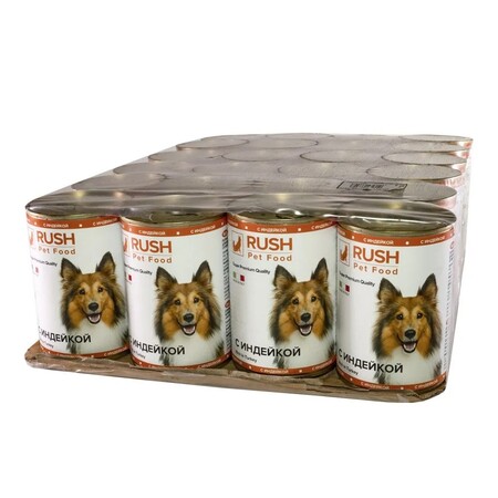 RUSH PET FOOD 400 г консервы для собак с индейкой 1х24