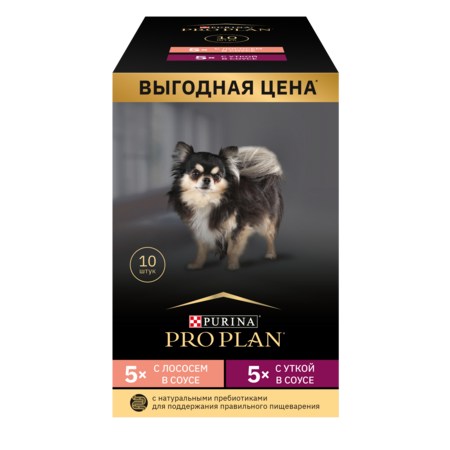 PRO PLAN® Opti Savour 85 гр влажный корм для взрослых собак мелких и карликовых пород с уткой в соусе, с лососем в соусе