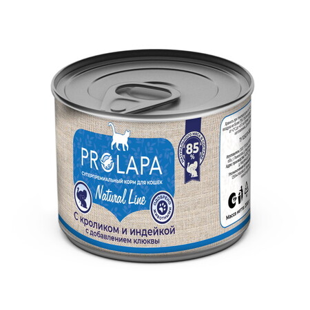 Prolapa Natural Line 200 г консервы для кошек с кроликом, индейкой и клюквой