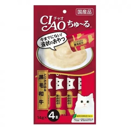INABA Ciao Churu 4х14 г пюре для кошек для красоты кожи и шерсти куриное филе с говядиной