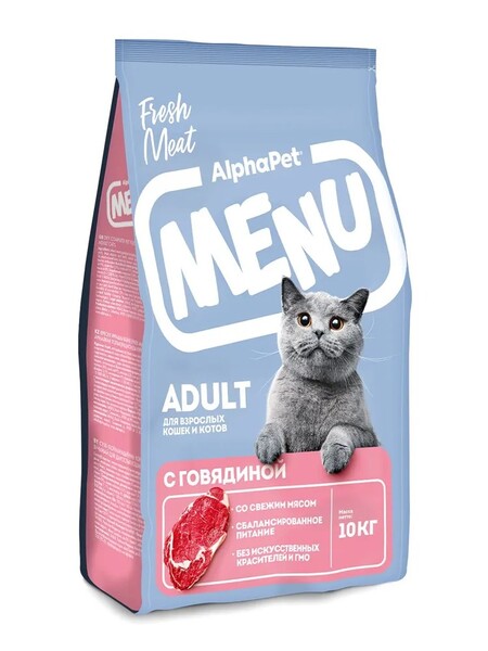 ALPHAPET MENU 10 кг сухой корм для взрослых кошек и котов с говядиной