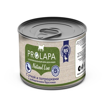 Prolapa Natural Line 200 г консервы для кошек с уткой, потрошками и брусникой