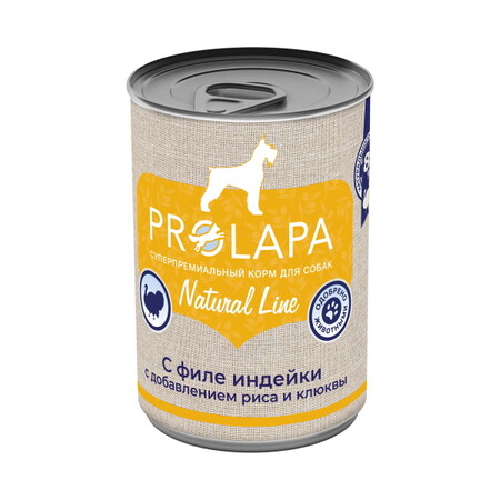 Prolapa Natural Line 400 г консервы для собак с филе индейки, рисом и клюквой