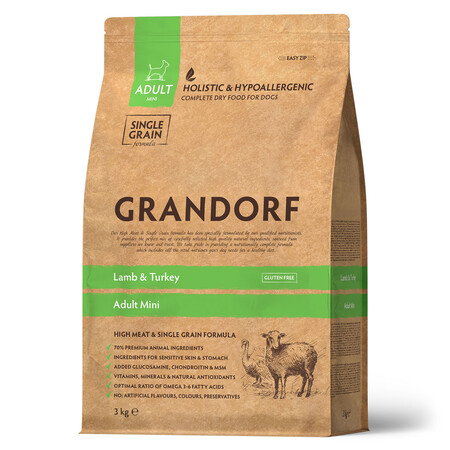 GRANDORF DOG Lamb&Turkey MINI 3 кг сухой корм для собак мини пород с ягненком и индейкой