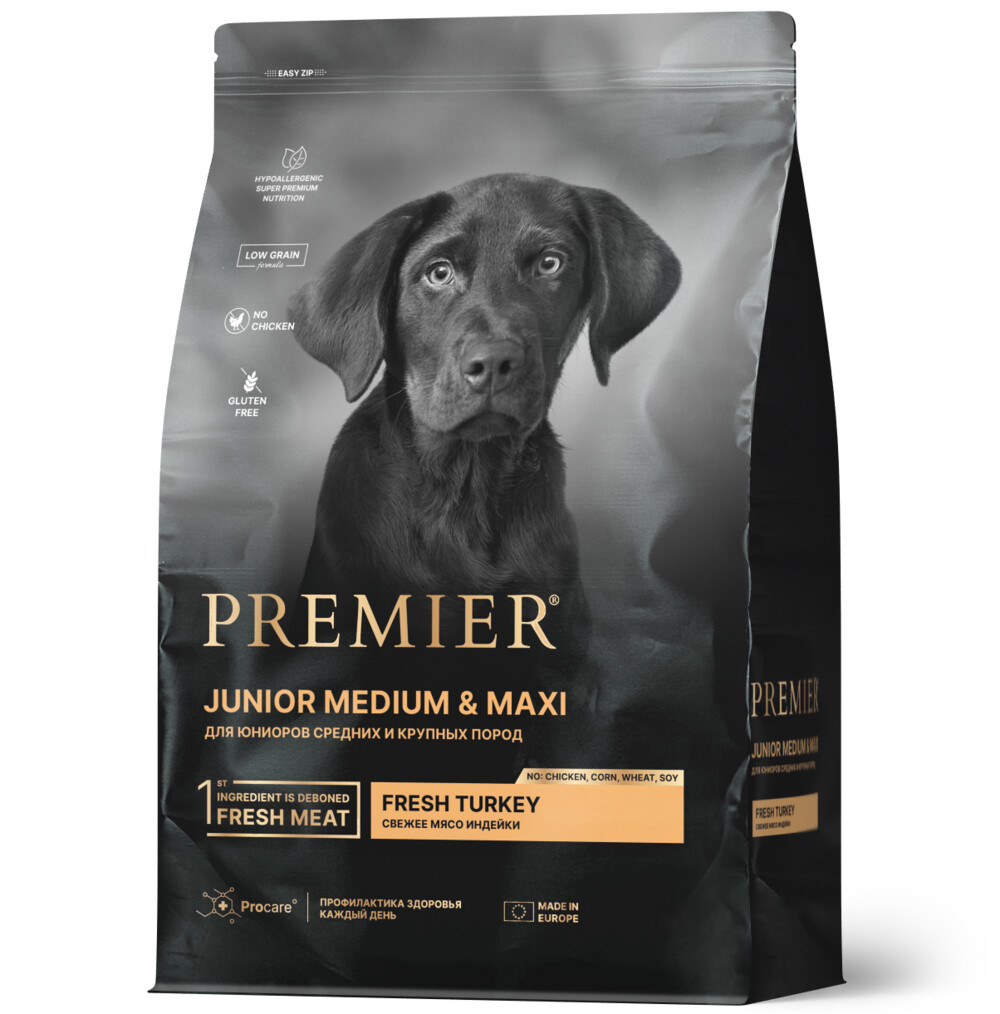 Premier Dog Turkey JUNIOR Medium&Maxi 1 кг сухой корм для юниоров средних и крупных пород свежее мясо индейки