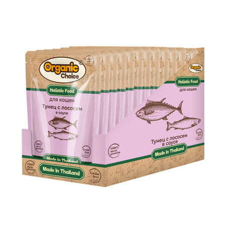 Organic Сhoice Grain Free 70 г паучи для кошек тунец с лососем в соусе 1х12