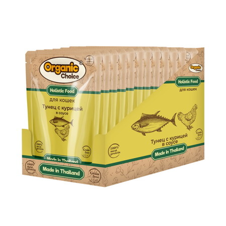 Organic Сhoice Grain Free 70 г паучи для кошек тунец с курицей в соусе 1х12