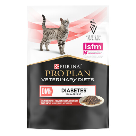 PRO PLAN VETERINARY DIETS DM ST/OX Diabetes Management 85 г влажный корм для кошек диетический при сахарном диабете, с говядиной, в соусе