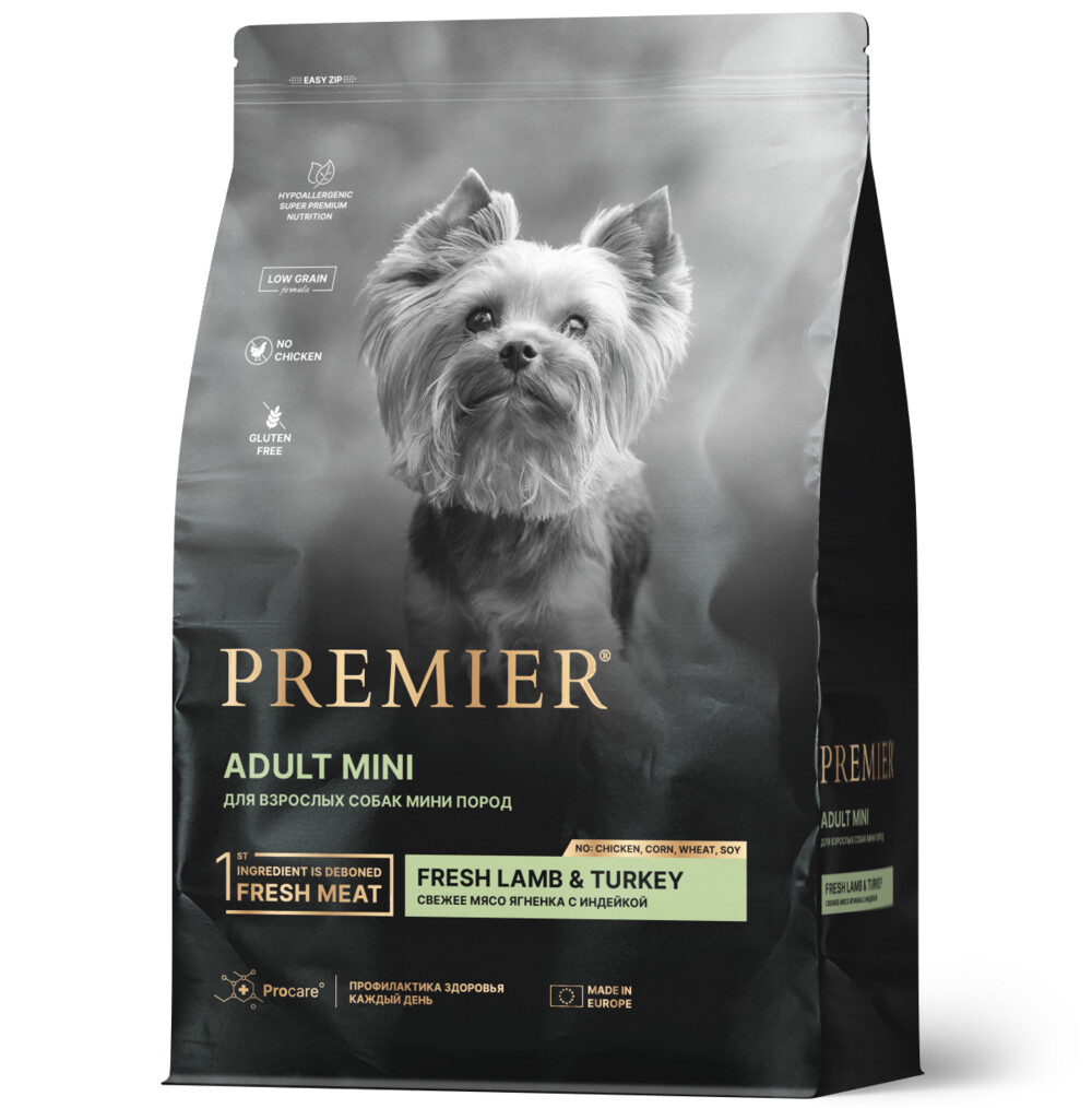 Premier Dog Lamb&Turkey ADULT Mini 1 кг сухой корм для собак мелких пород свежее мясо ягненка с индейкой