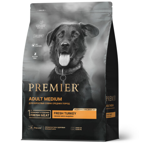 Premier Dog Turkey ADULT Medium 10 кг сухой корм для собак средний пород свежее мясо индейки