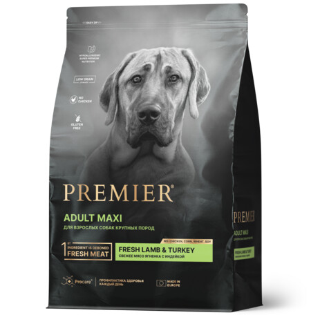 Premier Dog Lamb&Turkey ADULT Maxi 3 кг сухой корм для собак крупных пород свежее мясо ягненка с индейкой