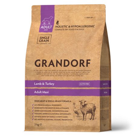 СГ 11.2024 GRANDORF DOG Lamb&Turkey MAXI 3 кг сухой корм для собак крупных пород с ягненком и индейкой