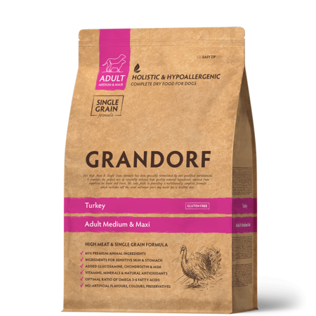 GRANDORF DOG Turkey MED&MAXI 3 кг сухой корм для собак средних и крупных пород индейка