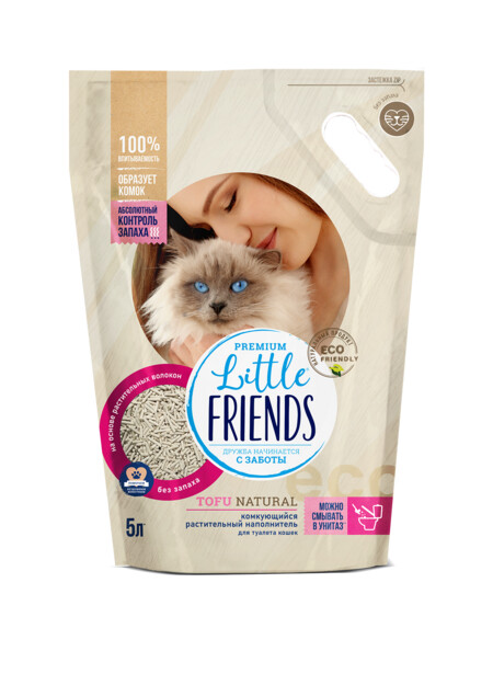 Little Friends Tofu Natural 5 л комкующийся растительный наполнитель для кошачьих туалетов