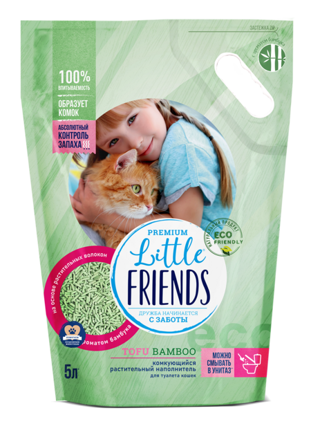 Little Friends Tofu Bamboo 5 л комкующийся растительный наполнитель для кошачьих туалетов