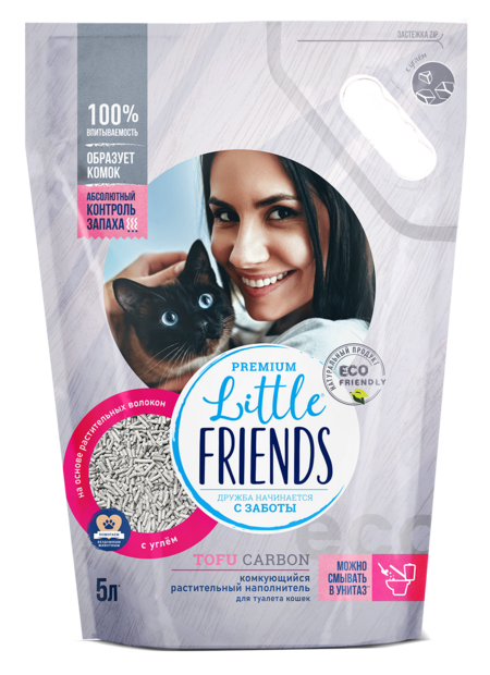 Little Friends Tofu Carbon 5 л комкующийся растительный наполнитель для кошачьих туалетов