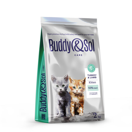 BUDDY SOL CARE KITTEN 2 кг сухой корм для котят с индейкой и ягненком