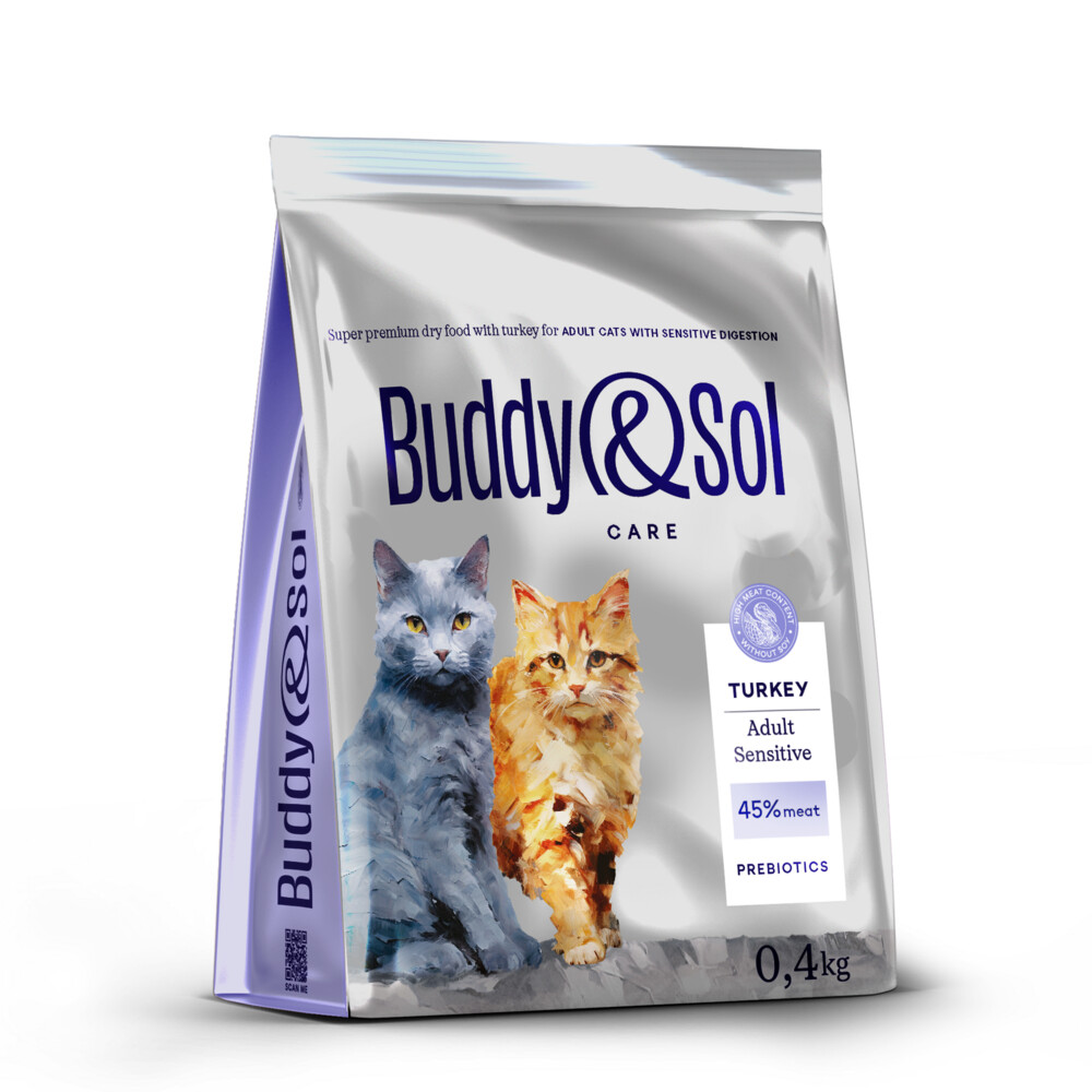 BUDDY SOL CARE ADULT SENSITIVE 400 гр сухой корм для взрослых кошек с чувствительным пищеварением с индейкой