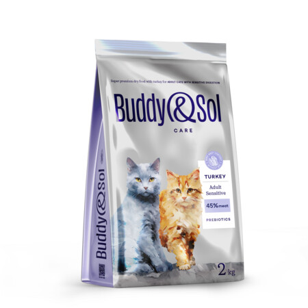 BUDDY SOL CARE ADULT SENSITIVE 2 кг сухой корм для взрослых кошек с чувствительным пищеварением с индейкой