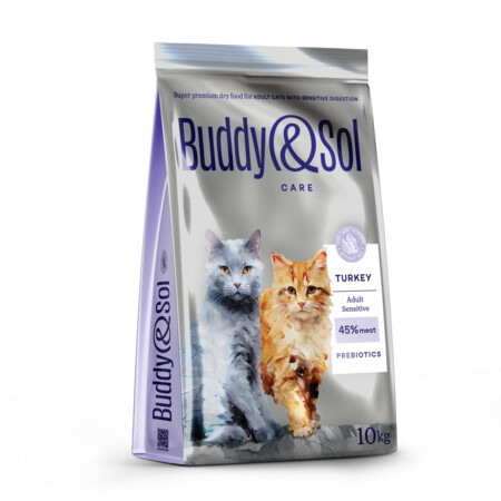 BUDDY SOL CARE ADULT SENSITIVE 10 кг сухой корм для взрослых кошек с чувствительным пищеварением с индейкой