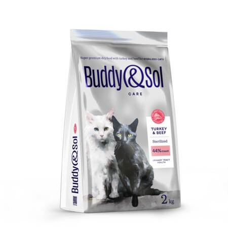 BUDDY SOL CARE STERILIZED 2кг сухой корм для взрослых стерилизованных кошек с индейкой и говядиной