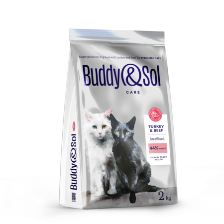 BUDDY SOL CARE STERILIZED 2кг сухой корм для взрослых стерилизованных кошек с индейкой и говядиной