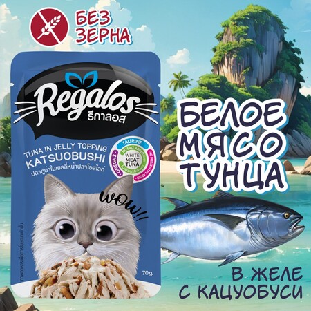 REGALOS 70 гр пауч для кошек тунец с кацуобуси в желе