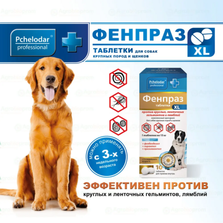 ПЧЕЛОДАР Фенпраз Форте XL 10 таб антигельметик для собак крупных пород и щенков