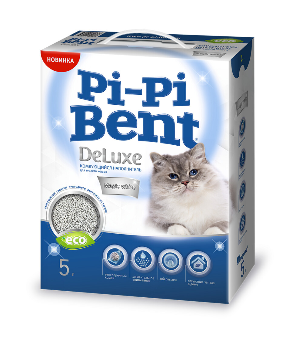 Pi-Pi Bent DeLuxe Magic white 5 л комкующийся наполнитель для кошачьих туалетов